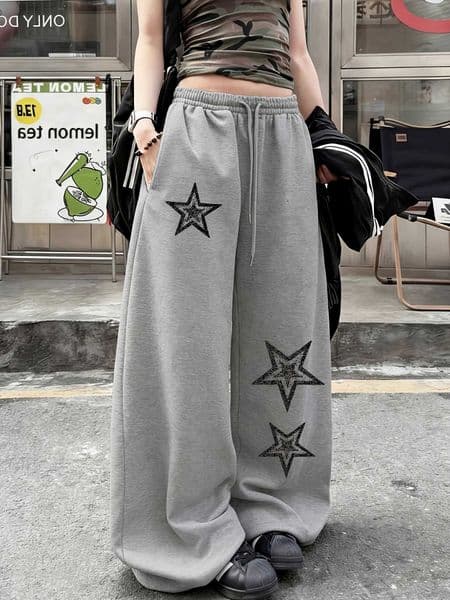 Street Womens Style Casual Sweatpants with Star Print New Arrivals for Spring Fce Loose Fit Streetwear Oversized D260603Z1YU