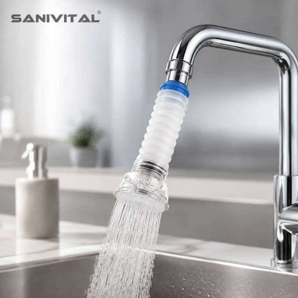 SANIVITAL Adjustable Kitchen Faucet Extender with Filter Splash Proof Water Saving Tap Aerator for Home Use