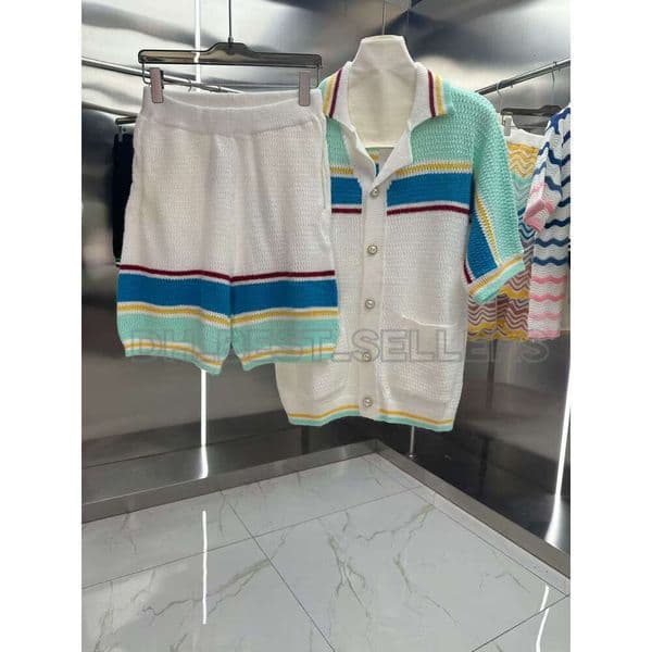 Casablanmen Set Mens Blanca Set Designer Casaa Blancas T Shirt Spring Autumn New Striped Men Sweater Casaa Blancas Women Loose Button Set 289