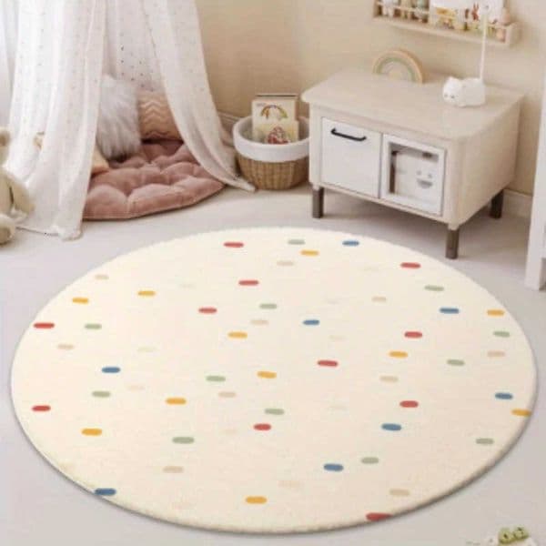 Carpet Round Kids Mat Cute Colorful Pattern Soft Plush Non-slip Mat for Bedroom Home Fluffy Non-slip Carpet L260603