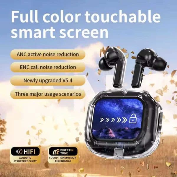 Earphones Wireless Bluetooth-compatible Intelligent Touch Color LCD Screen TWS Earbuds HIFI Noise Reduction Stereo Earphones L260602