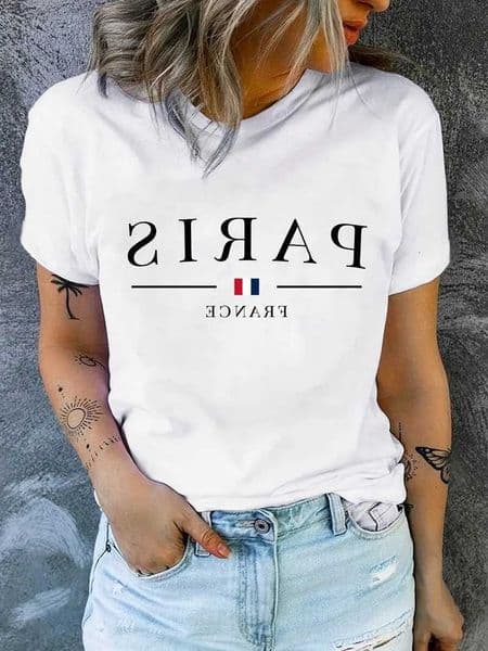 short Womens summer clothing - style womens t-shirt with round neckline elegant and casual womens wear graphic t shirts M260603
