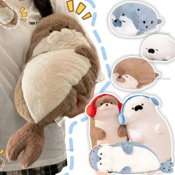 High Quality Earphone Seal Sea Otter Plush Toy Ball Round Cushion Throw Pillow for Kids Birthday Gift School Nap Sleep 26Y0603