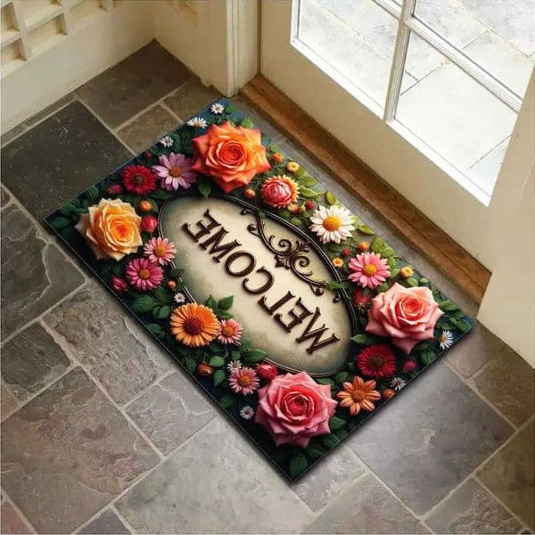 Entrance Welcome Floral Doormat Home Decor Carpet Indoor Outdoor Floor Mat Living Room Bedroom Bath Kitchen Rug L260603