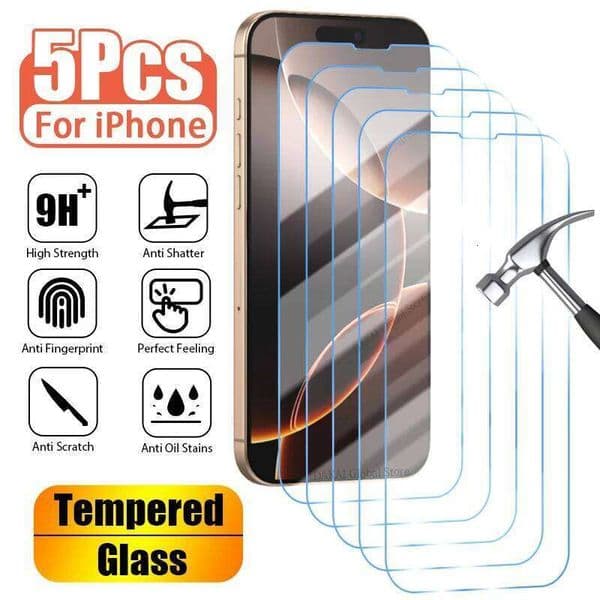 5PCS Protective 16 11 Pro Max 13 12 Mini Screen Protector For iPhone 17 Air 16e 14 15 Plus Glass