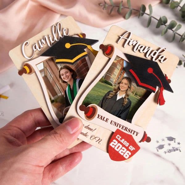 Personalized Wooden Graduation Po Magnet Frame Class of 2026 Custom Keepsake Gift for Him Her College Graduate Fridge Decor 260601