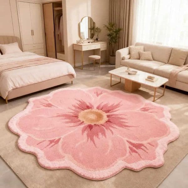 Pink Camellia VIKAMA Carpet Living Room Bedside Carpet Sofa Carpet Plush Fluffy Soft Carpet Home Decoration L260603