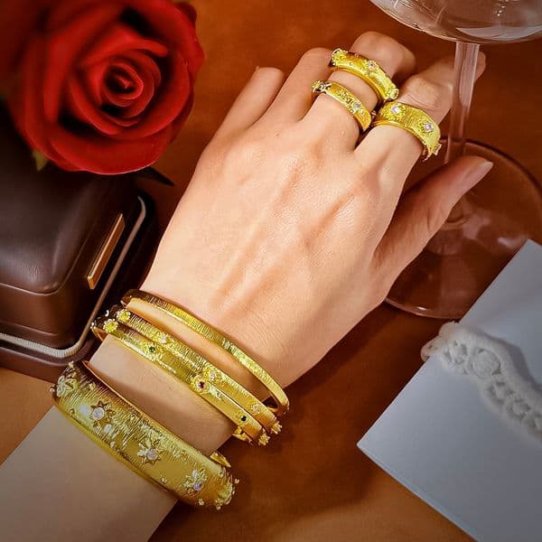 Turquoise Statement Bangle Gold Tone Crystal Accent Engraved Woven Texture Brushed Finish Fashion Jewelry Gift Women Luxury Style Anniversary Designer Inspired