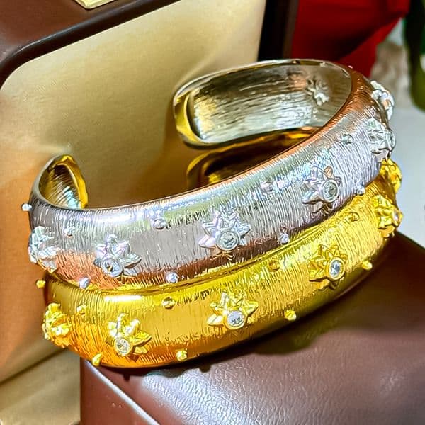 Turquoise Bangle Bracelet Gold Tone CZ Diamond Woven Texture Engraved Brushed Finish Statement Jewelry Gift For Women Luxury Fashion Party Anniversary