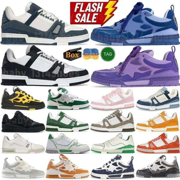Designer Skate Trainer Women Men Casual Shoes Calfskin Leather White Green Blue Red Letter Overlays Platform Fashion Sneakers