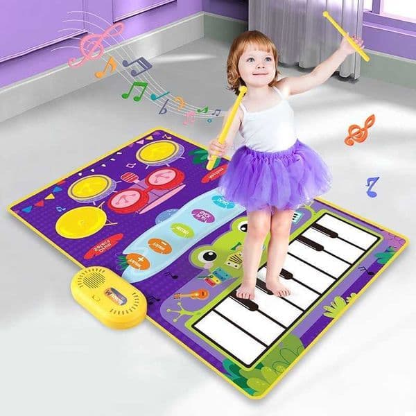 Baby Musical Piano Drum Play Mat 2 in 1 for Kids Toddlers Floor Keyboard Dance Mat with Sounds Baby Toy Music Blanket L260603