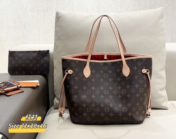 Designer Vintage Print Large Shopping Tote Bag Leather Trim Top Handles Drawstring Side With Matching Pouch 2025 Retro Daily Commuter Handbag
