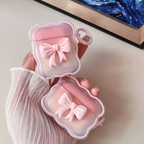 3D Bow Wave Earphone Case for 1 2 Case Pink Floral Girls Cover for Pro Wireless Box With KeychainT260602