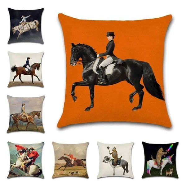 Rider Horse Painting Animals Funny Cushion Cover Decorative Home Sofa Chair Car Seat Friend Kids Bedroom Gift Pillowcase Throw 26L0603 pillowcase