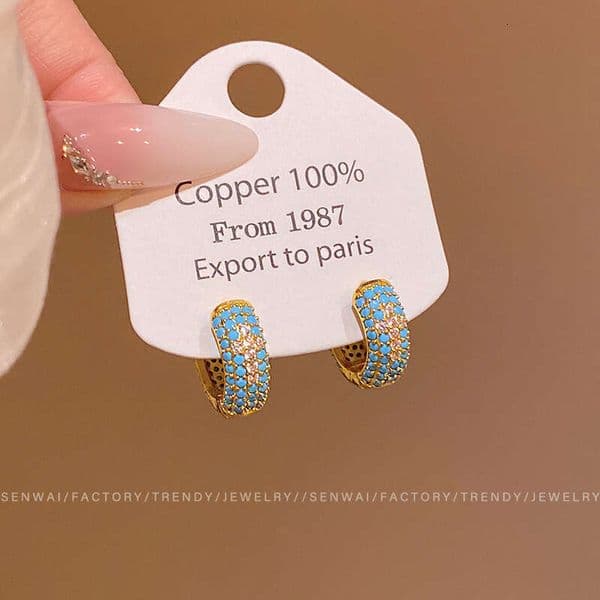 Designer Jewelry Luxury Jewelry Turquoise Diamond-Studded Hoop For Women, 2026 New Model, Light Luxury With A High-End Feel, Unique And Beautiful Spring-Summer Earrings