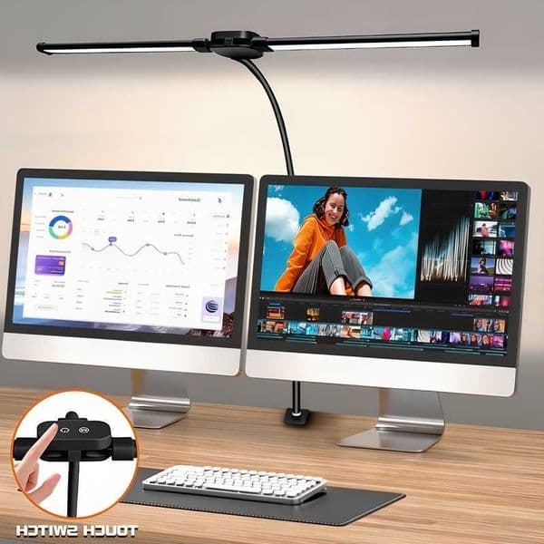 Lamp Clip Double-Head Desktop Ultra Bright Remote Control 2700-6500K Eye-Caring Reading Desk Lamp for Home Office PC M260603