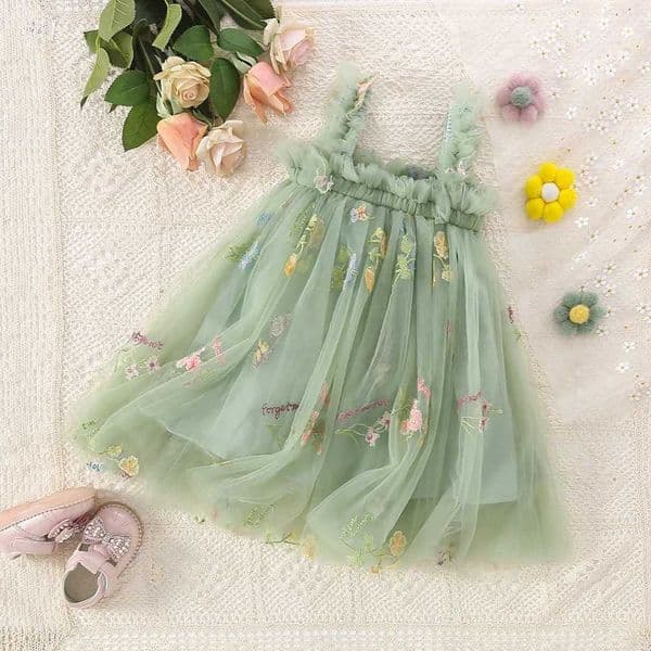 Cute Toddler Girls Mesh Suspenders Bow Dress Fuffy Tulle Tutu Princess Dress Summer Baby Girls Embroidery Flower Casual Wear L260602HWSW