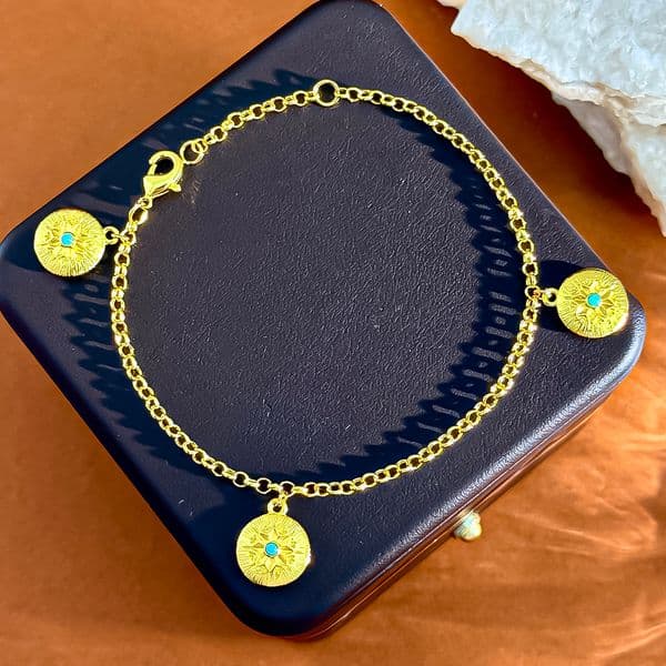 Elegant Blue Turquoise Bracelet Gold Tone Crystal Accent Woven Texture Engraved Finish Luxury Jewelry Gift For Women Party Anniversary Vintage Style For Women