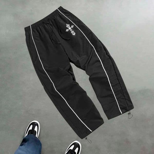 2026 Cross Print Sports Summer Casual Lightweight Breathable Fitness Training Drawstring Long Pants Retro Street Style 26L0603