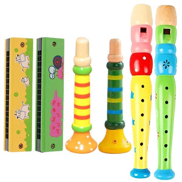 Children Musical Instrument Toy Set Wooden Harmonica 6-hole Flute Horn Kids Educational Learning Musical Performance Toy TMZ L260603