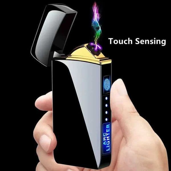 New Electric Windproof Metal Lighter Double Arc Flameless Plasma Rechargeable USB Lighter LED Power Display Touch Lighters GiftJ260603