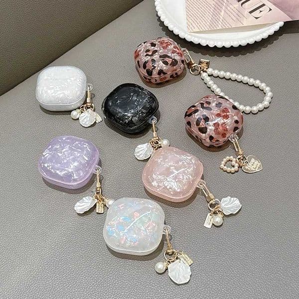 For Galaxy Buds Live 2 Pro 2 FE Case Simple Shell Leopard Print TPU Earphone Case Accessories Cover With Pearl KeychainT260602