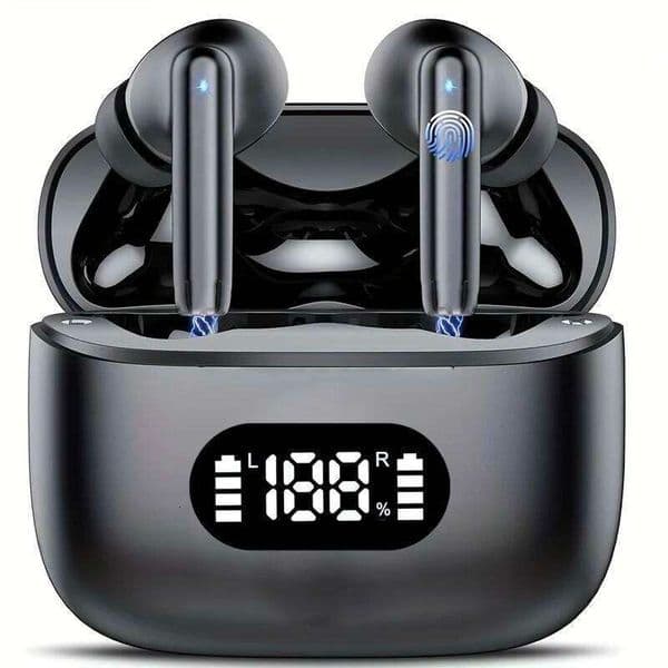 Wireless Earphone 40dB Noise Cancelling BT 5.3 Headphone 6 Mic ENC with LED Display HD Call TWS Earbuds Transparency Mode 26Y0603