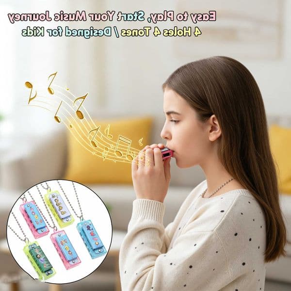 10/20Pc Cartoon Kids Mini Harmonica Necklace 4 Holes Colorful Musical Toy for BoysGirls Birthday Party Kindergarten Gift Favors L260603