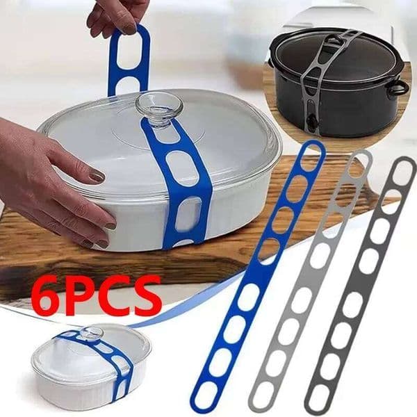 6PCS Reusable Elastic Self-Lock Silicone Tie Leak-Proof Pot Fixed Strap Can Be Reused Adjustable Length for Slow Cooker Lid