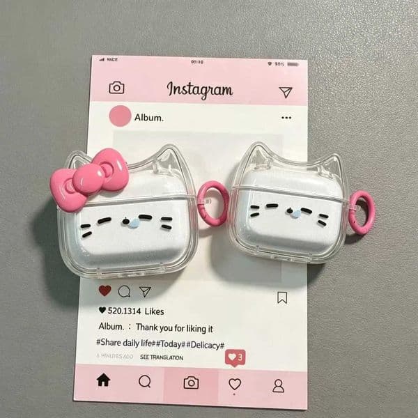 For 4 Pro 3 2 1 Pro3 Pro2 Earphone Case 3D Cute Sleepy Cat Bow Silicone Headphone Box With Pendant Cartoon CoverT260602