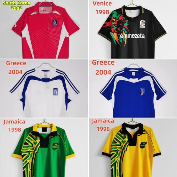 Men Retro Soccer Jerseys South Korea 2002 Venice 1998 Greece 2004 Jamaica 1998 Throwback jersey Classic Vintage football shirts Custom Name & Number S-2XL