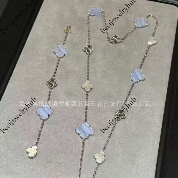 Designer Jewelry Vanly clif New 15-flower four-leaf clover necklace, three-in-one sweater chain, detachable bracelet and necklace with laser purple chalcedony