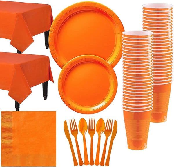 Party Set Disposable Plastic Plate Cup and Napkin Tableware Orange Birthday Party Decoration Baby Shower Christmas Wedding Party C260603