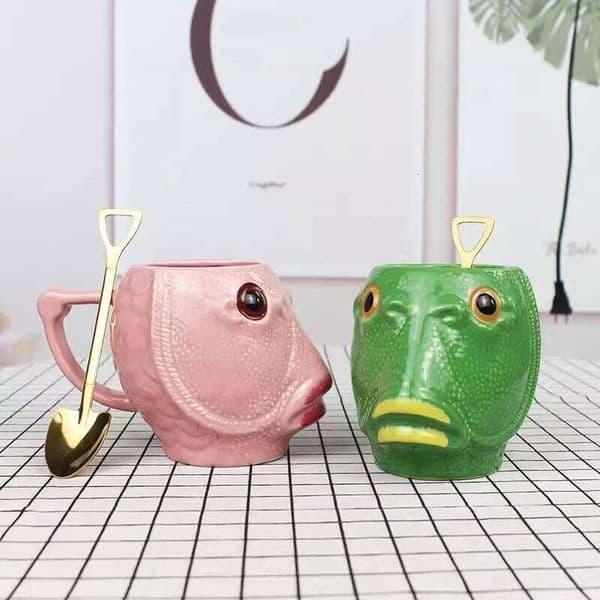 Creative Green Ceramic Mug For Best Friend Large Capacity Pink Headed Fish Parody And Funny Gift 26L0603