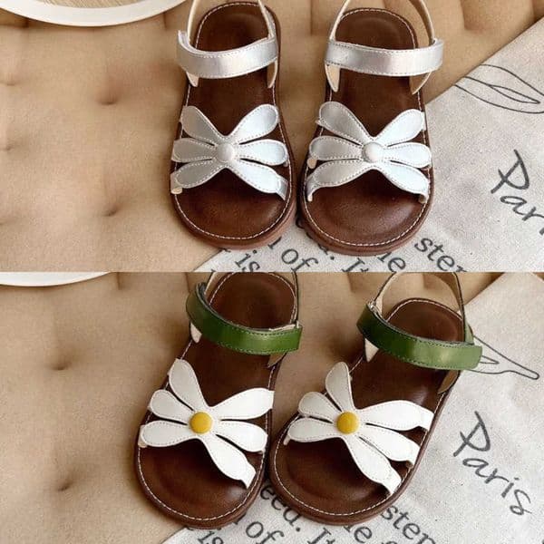 Hollow-out Girl's Sandals Solid Fashion Color Flower Leather Kids Sliders Open Toe Light Sweet Hook-loop Summer Children Shoe L260603