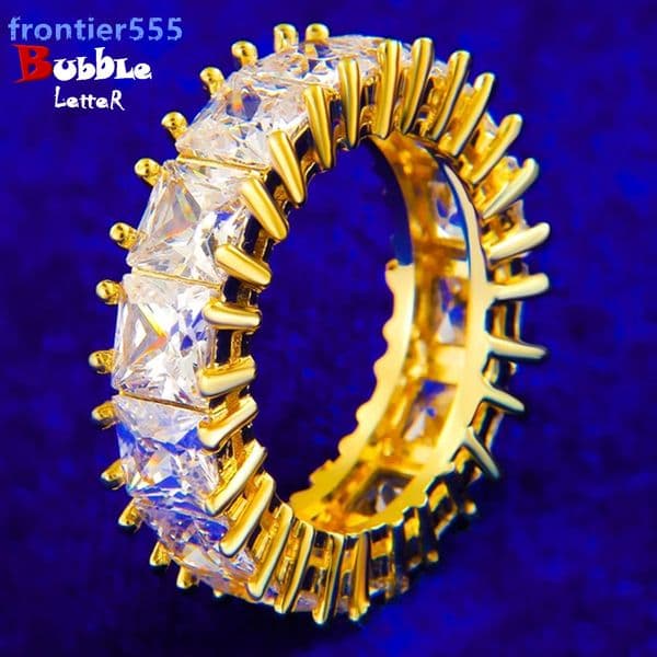 Hip-Hop Style Single Row Moissanite Ring Real Gold Plated Fashionable Personality Exquisite Trendy Ring