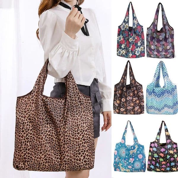 Womens Foldable Cat Flower Pattern Large Shopping Bag Washable Leopard Print Reusable Easy To Carry Capacity Handbags Pouch260601