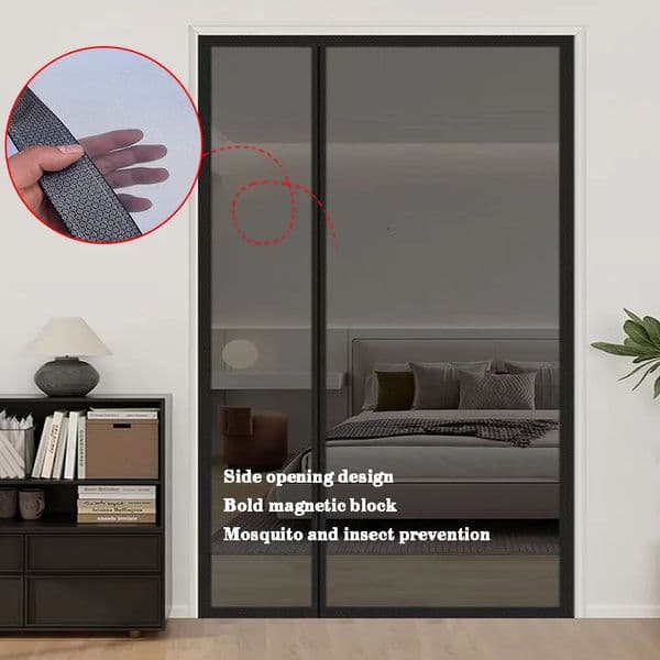 Black side opening mosquito proof door curtain magnetic suction invisible mosquito proof self installing without punch 260603