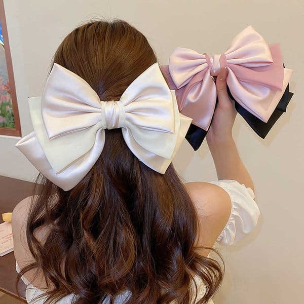 Pink 1/3 Pcs Bow Hairpins Solid Color Big Bowknot Hair Clips Women Girl Soft Satin Barrettes Clip Party Wedding Hair Accessories M260603