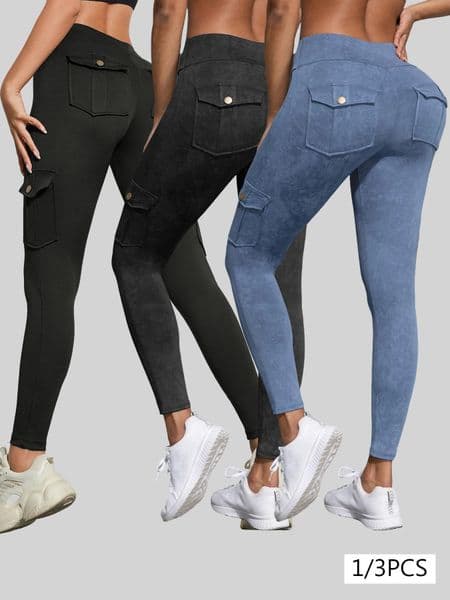 13 PCS Washed Print Work Pocket Women Leggings Elastic Butt Lifting Fitness Tights 2025 Athletic Pants Fashion Streetwear 260527