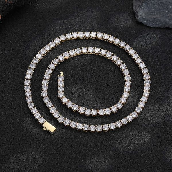 hip hop Necklace 3mm4mm5mm wide spring buckle hip hop tennis chain micro set single row zircon hip hop Necklace L260603NOCP