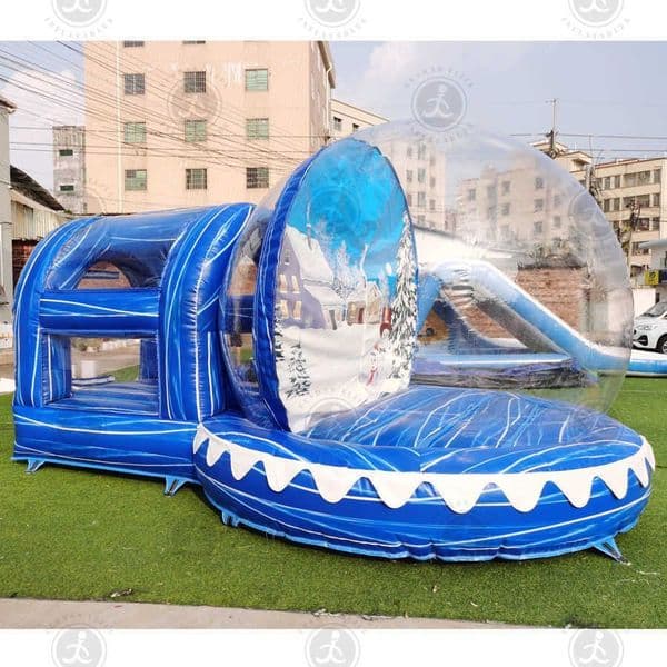 Free delivery Christmas Decoration Inflatable Snow Globe Transparent Bubble Ten With Printed Background Blower Bounce House For Outdoor