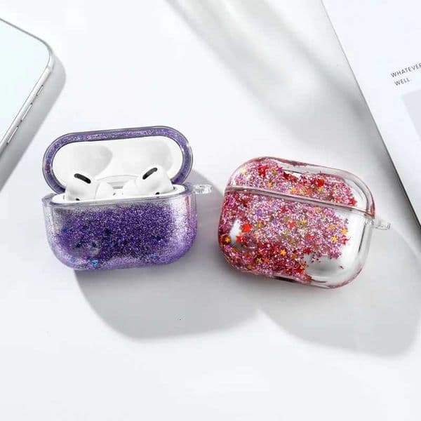 Guicksand Glitter Sequin Earphone Cover For Pro 3 2 Air Pods 4 3 2 1 Crystal Hard Transparent Protective CaseT260602