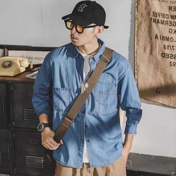 American Retro Mens Denim Jacket Long Sleeve Loose Fit Casual Shirt Spring Autumn Fashion Trend M260603