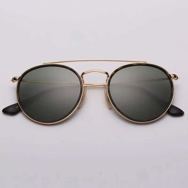Top Quality Women Men Glass Lenses Women's Double Bridge Round Sunglasses male Lentes De Sol