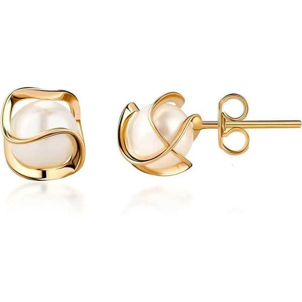 Caged Pearl Fresh Water Pearl Tren Gold Plated AAA 8mm Stud Earrings For Women Gold Earring For Women Wedding Gift X260603