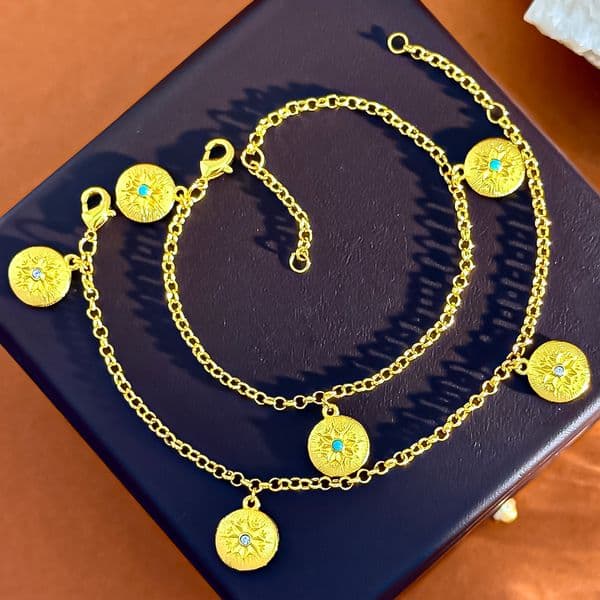 Turquoise Bracelet Gold Tone CZ Diamond Accent Woven Relief Pattern Engraved Finish Premium Jewelry Gift For Women Special Occasions For Daily Wear And Gift Buyers