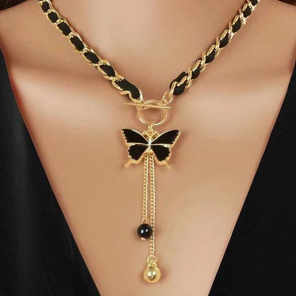 black Wrapped flannel fritillary necklace womens cold wind collarbone chain fringed necklace Z260603