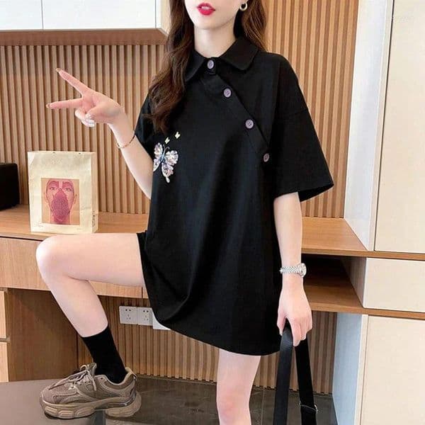Women's Polos Youthful Elegant Clothes On Offer Pulovers Korean Clothing Style Synthetic T-shirts