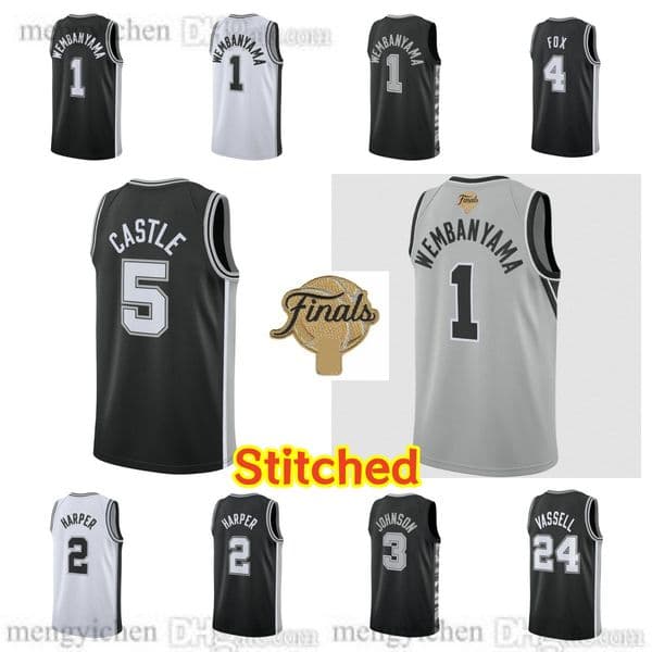 Stitched 2026 Finals Patch Men's Basketball Jersey 1 Victor Wembanyama 24 Devin Vassell 3 Keldon Johnson 30 Champagnie 5 Stephon Castle 4 De'Aaron Fox 2 Dylan Harper